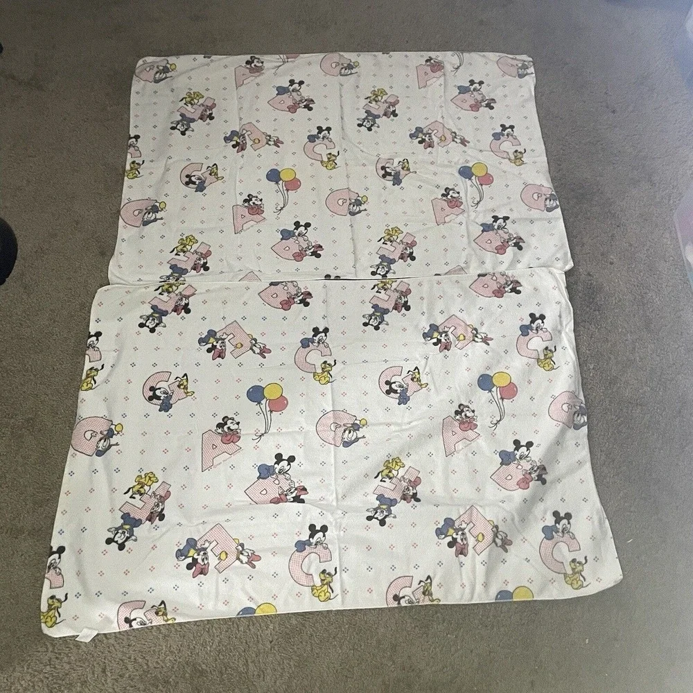 Vintage 80s 2 Receiving Blanket Mickey Baby ABC’s Walt Disney Co 1984‎ Flannel